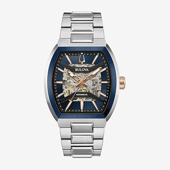 Bulova Maquina Mens Automatic Silver Tone Stainless Steel Bracelet Watch 98a319