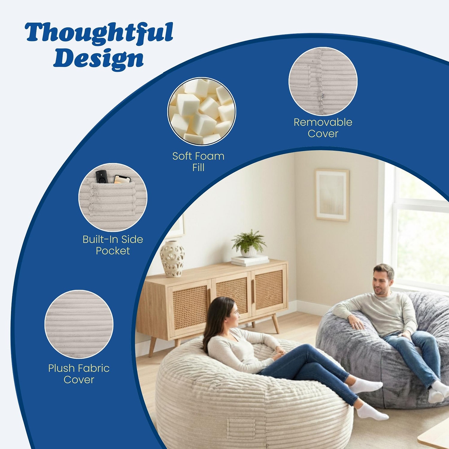 Sealy® Bala Corduroy Memory Foam Bean Bag Chair