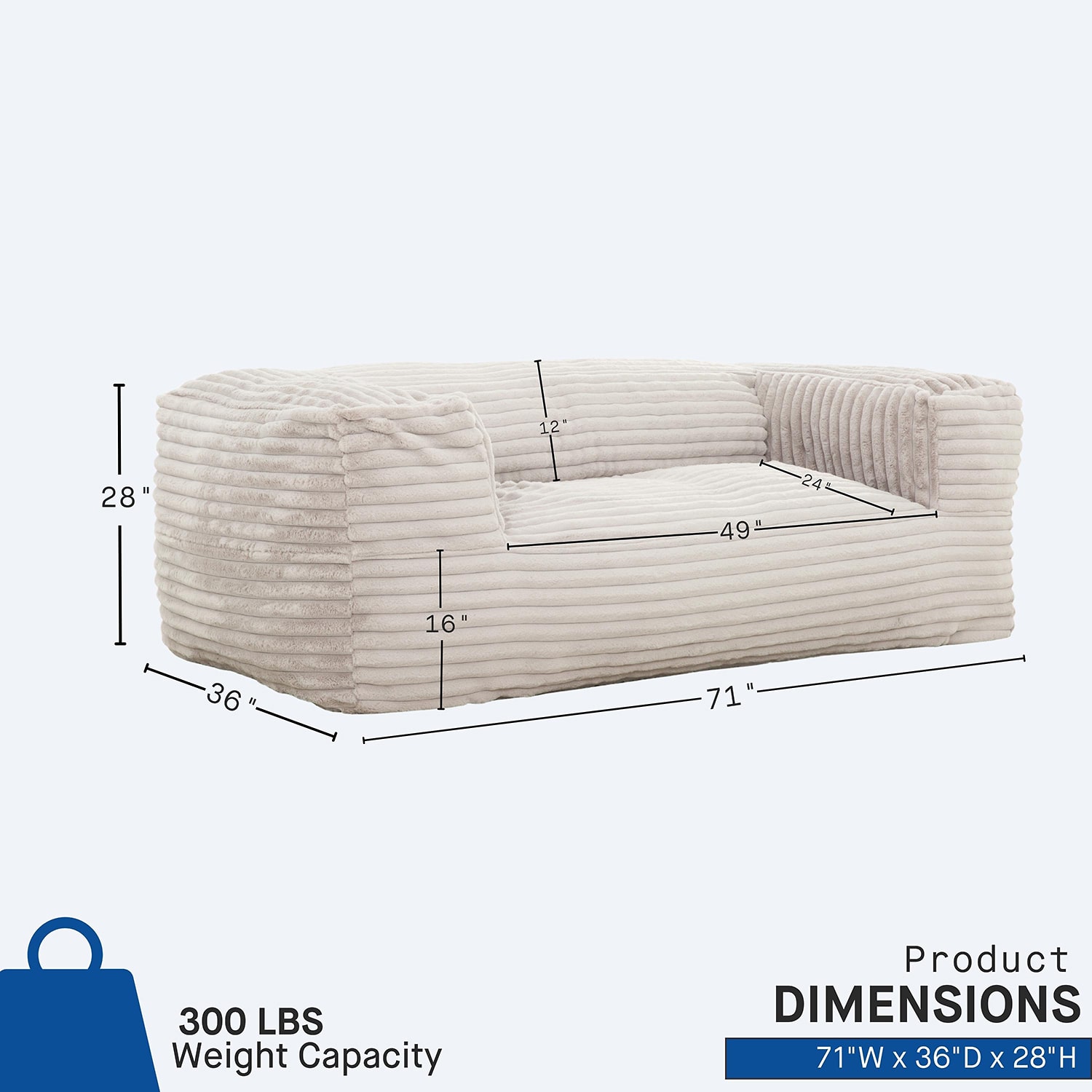 Sealy® Redd Corduroy Memory Foam Bean Bag Sofa-Style Chair