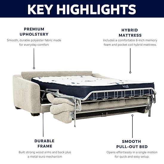 Stearns & Foster® Luca 83" Queen Sleeper Sofa with 8" Pocket Coil Mattress