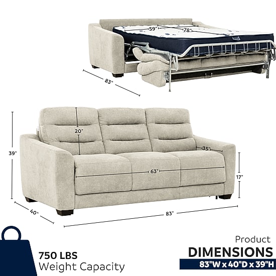 Stearns & Foster® Luca 83" Queen Sleeper Sofa with 8" Pocket Coil Mattress