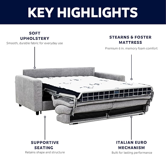 Stearns & Foster Atillio 80" Queen Sleeper Sofa with Memory Foam