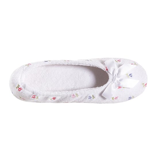 Isotoner Embroidered Microterry Womens Ballerina Slippers