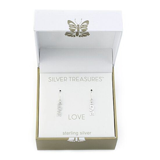 Silver Treasures Love Womens Sterling Silver Drop Earrings