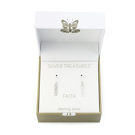 Silver Treasures Faith Womens Sterling Silver Drop Earrings