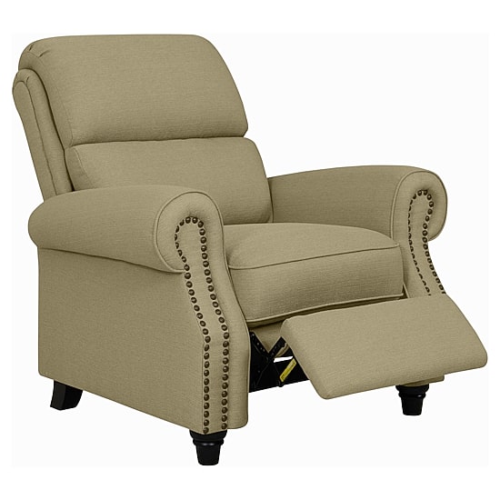 ProLounger Anna Traditional Roll-Arm Push Back Recliner in Linen with Nailheads