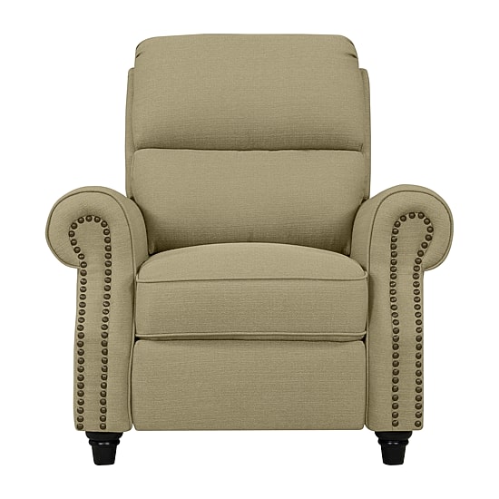 ProLounger Anna Traditional Roll-Arm Push Back Recliner in Linen with Nailheads