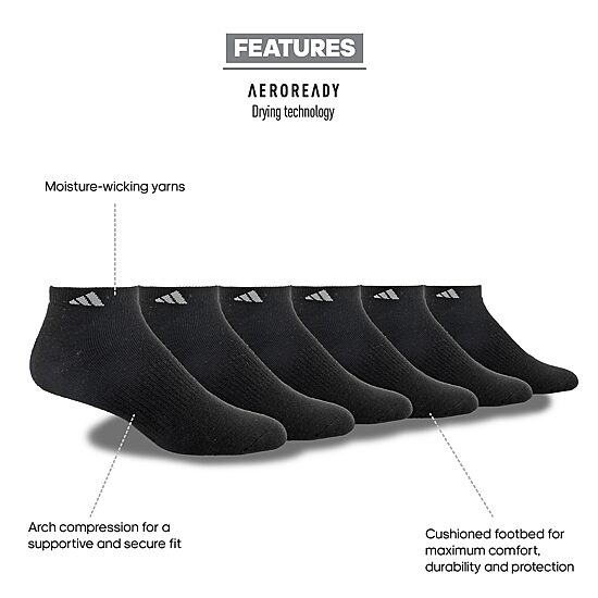 adidas Mens Multi-Pack 6 Pair Big and Tall Low Cut Socks