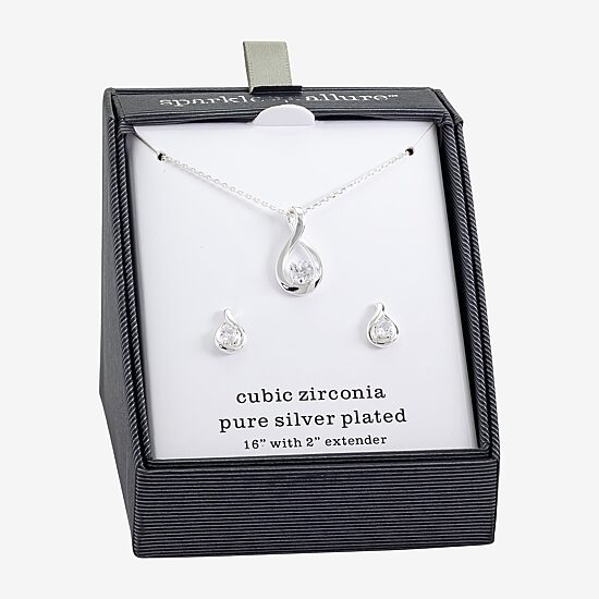 Sparkle Allure Womens Cubic Zirconia Pure Silver Over Brass 2-pc. Jewelry Set