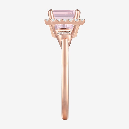 Womens Lab Created Pink Sapphire 14K Rose Gold Over Silver Halo Cocktail Ring