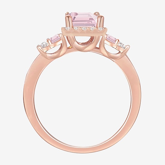 Womens Lab Created Pink Sapphire 14K Rose Gold Over Silver Halo Cocktail Ring
