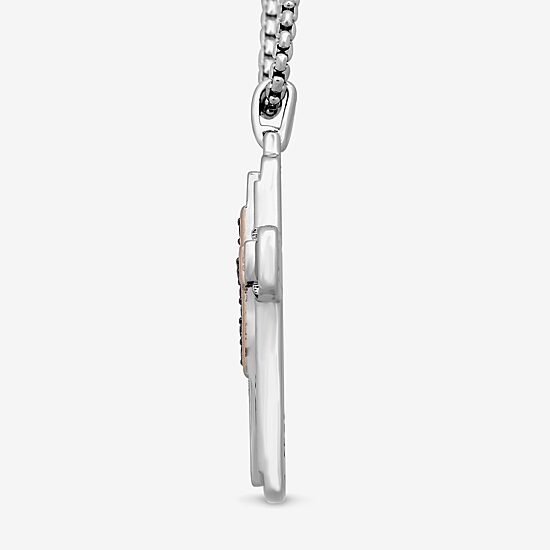 Mens 1/3 CT. T.W. Natural Champagne Diamond 14K Gold Over Silver Sterling Silver Cross 22 Inch Pendant Necklace