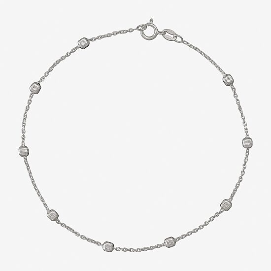 Made in Italy Sterling Silver 9½" Square Station Ankle Bracelet