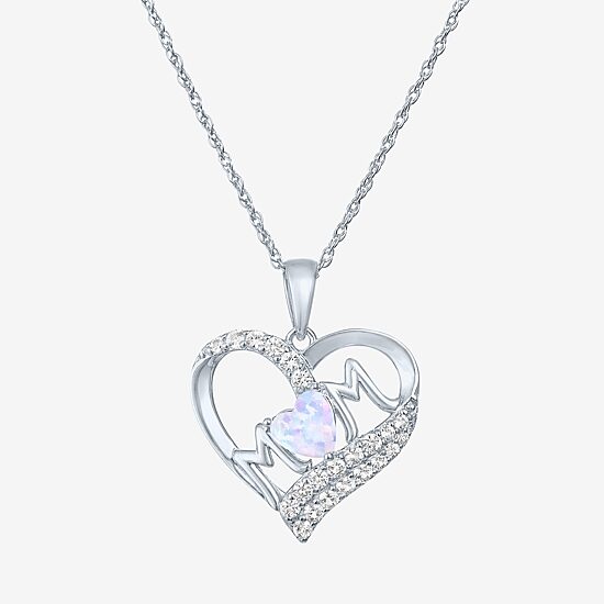"Mom" Womens Lab Created Opal Sterling Silver Heart 2-pc. Jewelry Set