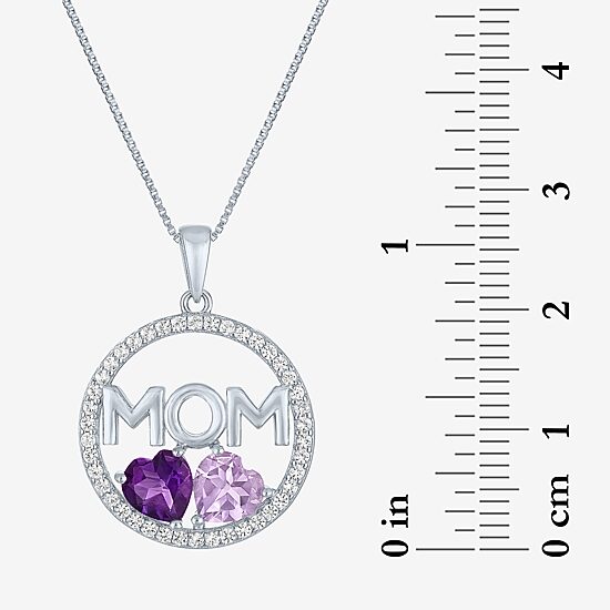 "Mom" Womens Genuine Purple Amethyst Sterling Silver 18 Inch Pendant Necklace