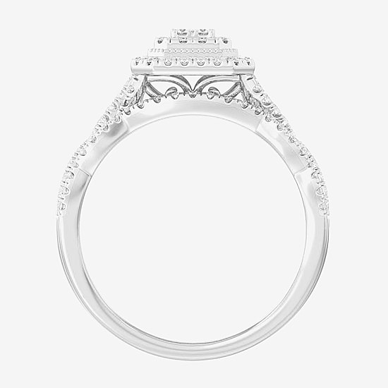 Womens 1/2 CT. T.W. Natural White Diamond 10K Gold Side Stone Halo Bridal Set