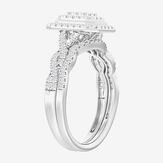 Womens 1/2 CT. T.W. Natural White Diamond 10K Gold Side Stone Halo Bridal Set
