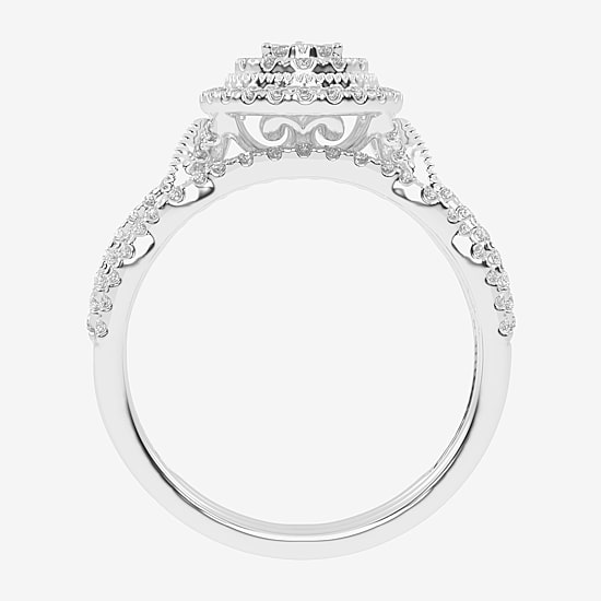Womens 1/2 CT. T.W. Natural White Diamond 10K Gold Pear Side Stone Halo Bridal Set