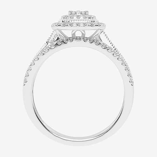 Womens 1/2 CT. T.W. Natural White Diamond 10K Gold Cushion Side Stone Halo Bridal Set