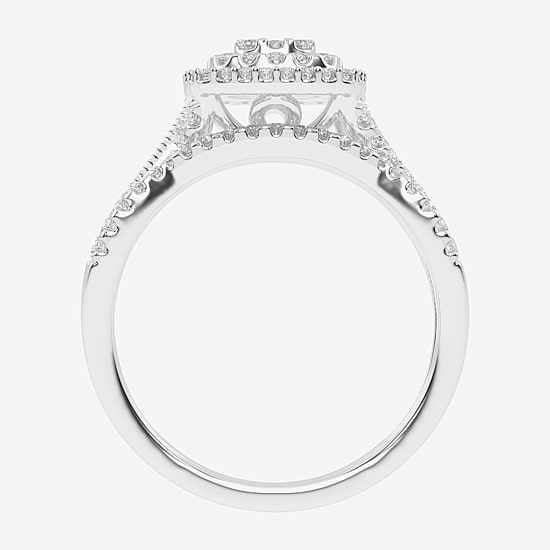 Womens 1/2 CT. T.W. Natural White Diamond 10K Gold Cushion Side Stone Halo Bridal Set