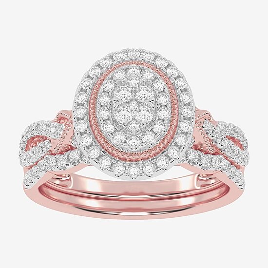 Womens 1/2 CT. T.W. Natural White Diamond 10K Gold Round Side Stone Halo Bridal Set