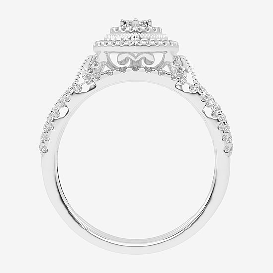 Womens 1/2 CT. T.W. Natural White Diamond 10K Gold Marquise Side Stone Halo Bridal Set