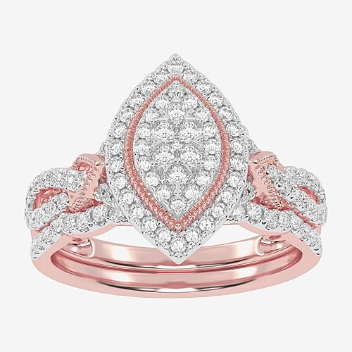 Womens 1/2 CT. T.W. Natural White Diamond 10K Gold Marquise Side Stone Halo Bridal Set, 9, Rose