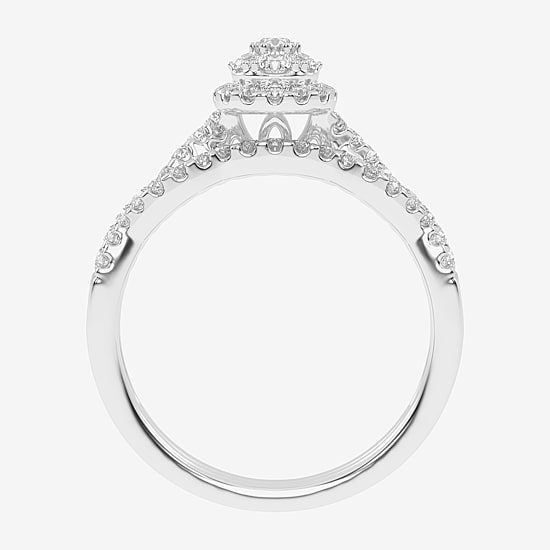 Womens 1/2 CT. T.W. Natural White Diamond 10K Gold Pear Side Stone Halo Bridal Set