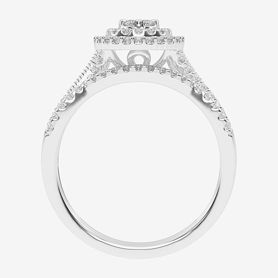 Womens 1/2 CT. T.W. Natural White Diamond 10K Gold Pear Side Stone Halo Bridal Set