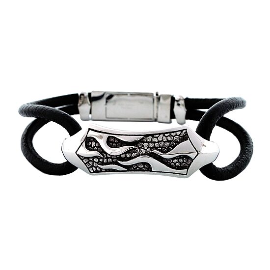 Mens Stainless Steel & Leather Bracelet