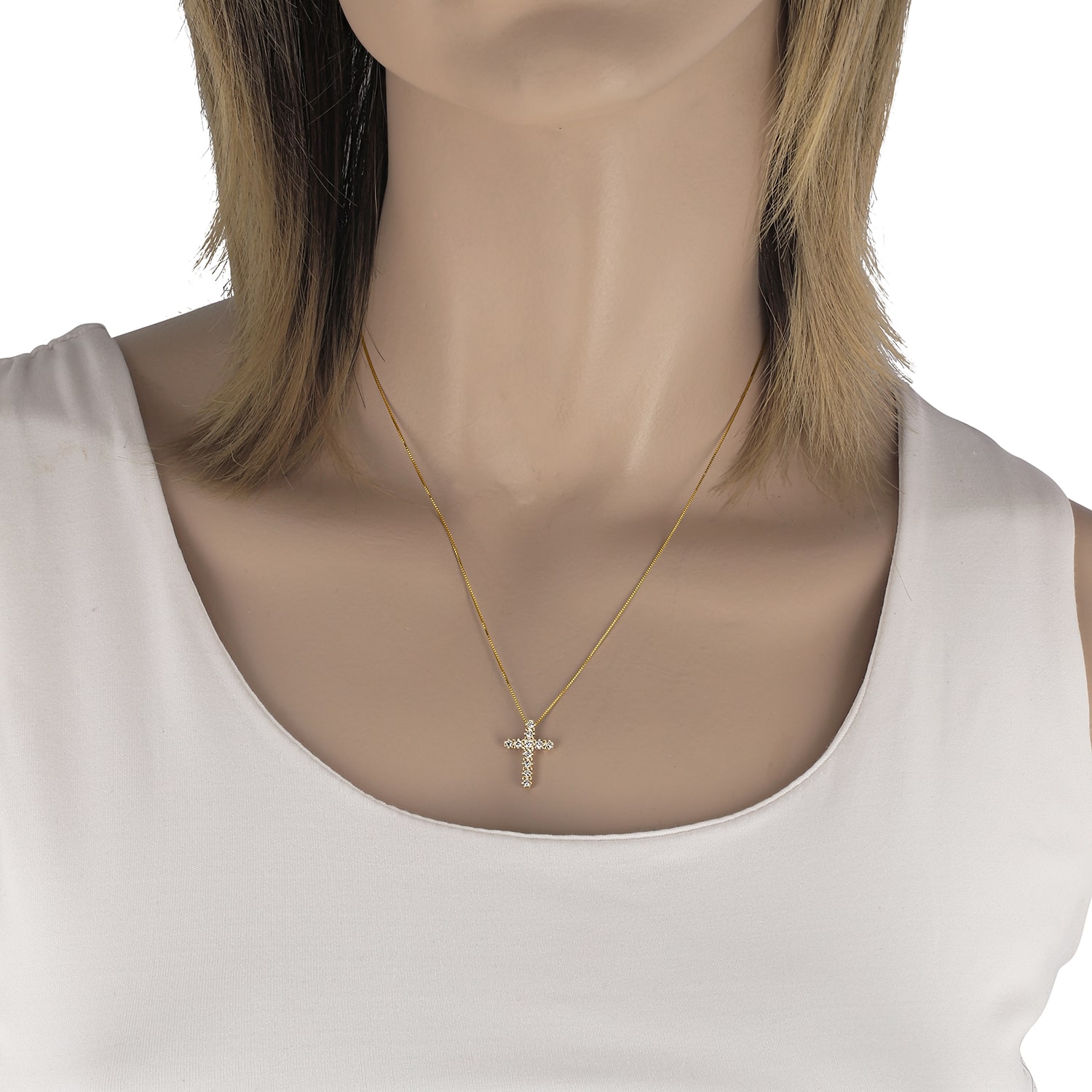 Womens 1/4 CT. T.W. Natural White Diamond 10K Gold Cross 18 Inch Pendant Necklace