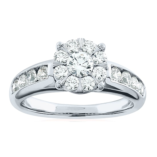 Womens 1 1/2 CT. T.W. Natural White Diamond 10K Gold Round Side Stone Halo Bridal Set