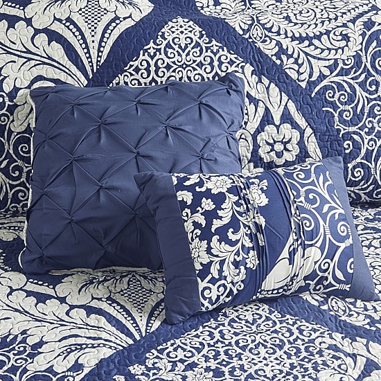 Madison Park Marcella 6-Pc Printed Cotton Quilt Set With Throw Pillows