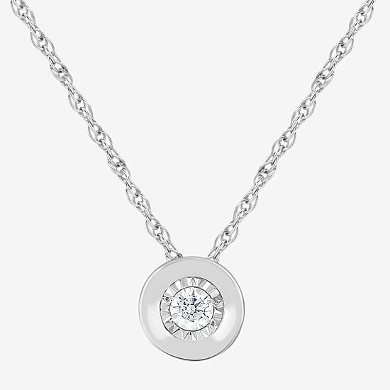 Womens Diamond Accent Lab Grown White Diamond Sterling Silver Round 18 Inch Pendant Necklace