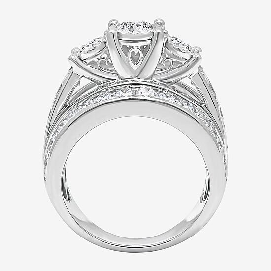 Love Lives Forever Womens 4 CT. T.W. Lab Grown White Diamond 10K Gold Round Side Stone 3-Stone Engagement Ring