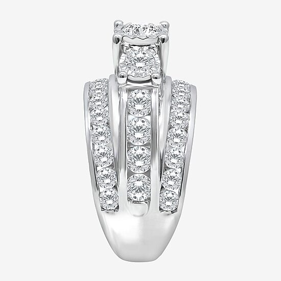 Love Lives Forever Womens 4 CT. T.W. Lab Grown White Diamond 10K Gold Round Side Stone 3-Stone Engagement Ring