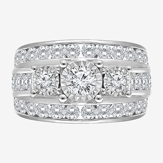 Love Lives Forever Womens 4 CT. T.W. Lab Grown White Diamond 10K Gold Round Side Stone 3-Stone Engagement Ring
