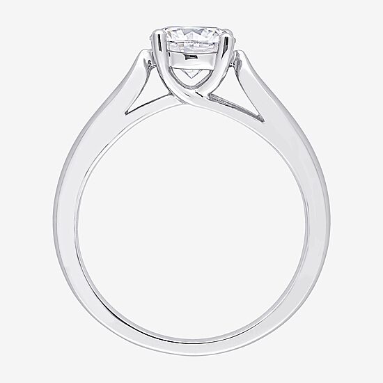 Womens Lab Created White Moissanite Sterling Silver Solitaire Engagement Ring