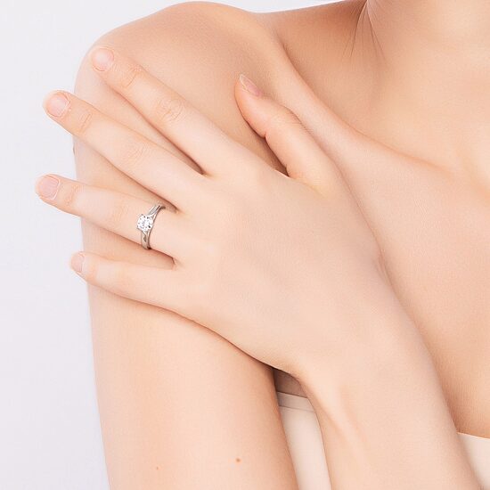 Womens Lab Created White Moissanite Sterling Silver Solitaire Engagement Ring