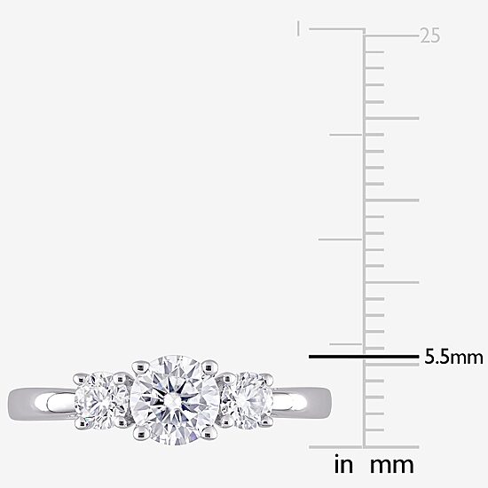 Womens Lab Created White Moissanite Sterling Silver 3-Stone Engagement Ring