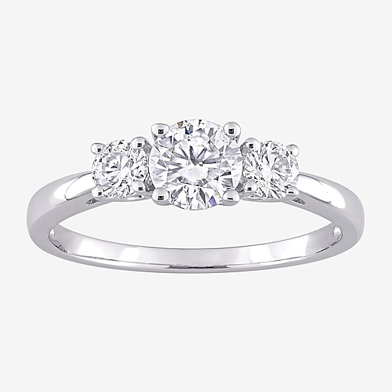 Womens Lab Created White Moissanite Sterling Silver 3-Stone Engagement Ring