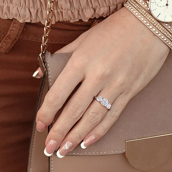 Womens 2 1/4 CT. T.W. Lab Created White Moissanite Sterling Silver 3-Stone Engagement Ring