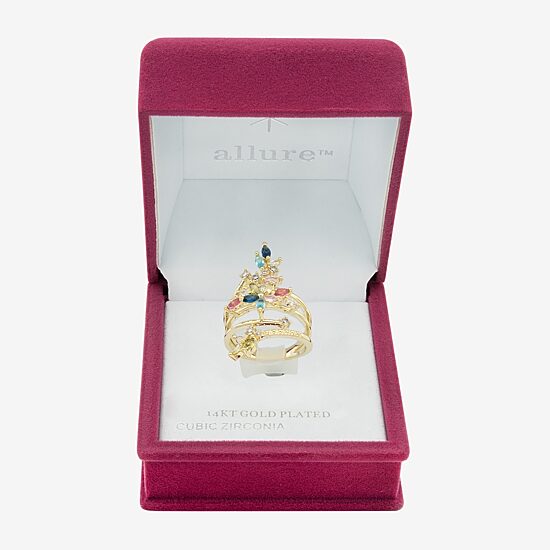 Sparkle Allure Wrap Womens Multi Color Cubic Zirconia 14K Gold Over Brass Flower Bypass  Cocktail Ring