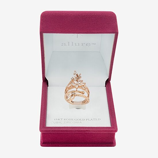 Sparkle Allure Wrap Womens Cubic Zirconia 18K Rose Gold Over Brass Flower Bypass  Cocktail Ring