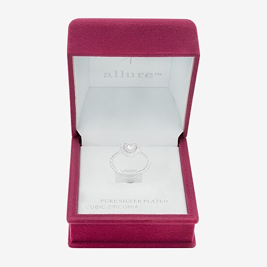 Sparkle Allure Womens Cubic Zirconia Pure Silver Over Brass Heart Halo Cocktail Ring
