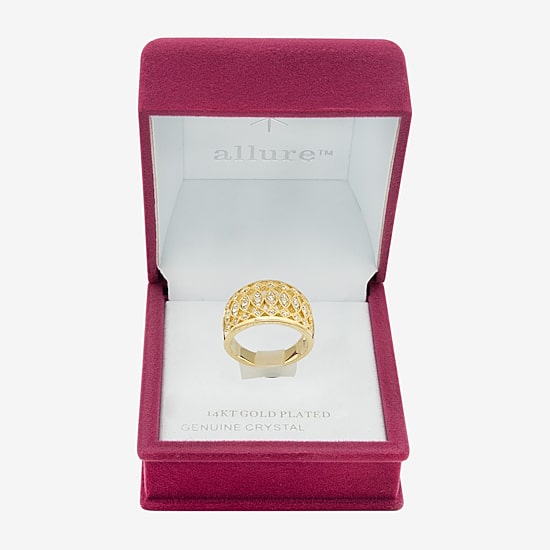 Sparkle Allure Fretwork Womens 4.5MM Crystal 14K Gold Over Brass Band