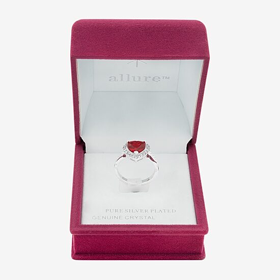 Sparkle Allure Womens Red Crystal Pure Silver Over Brass Heart Halo Cocktail Ring