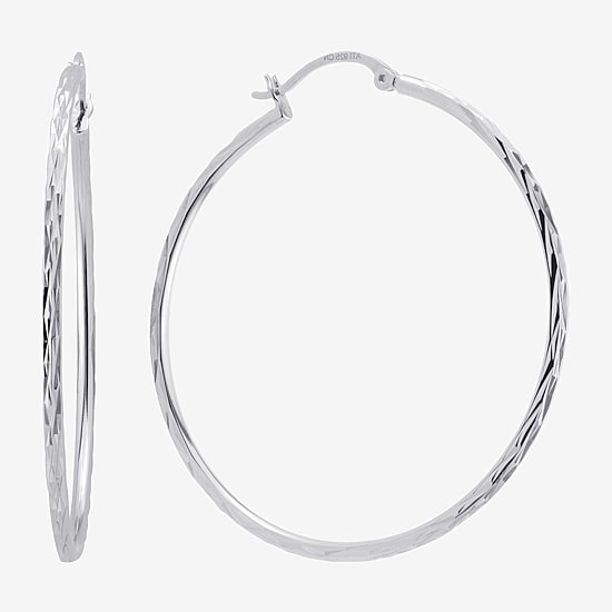 Womens Sterling Silver 53mm Round Hoop Earrings