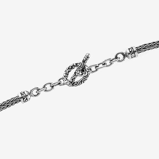 Bali Inspired Womens Sterling Silver Heart Charm Bracelet
