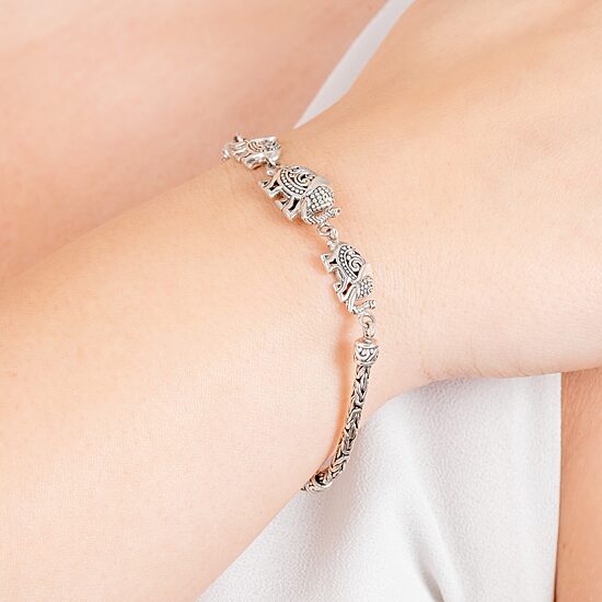 Bali Inspired Womens Sterling Silver Charm Bracelet